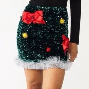 new Christmas Holiday Festive Sequin Skirt Ugly Sweater Party Love On A Hanger M
